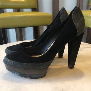 Coach platform heels snake and suede